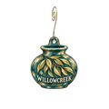 WillowCreek Gifts — Store identity custom wood ornament OC2929, photographic gold spiral hook
