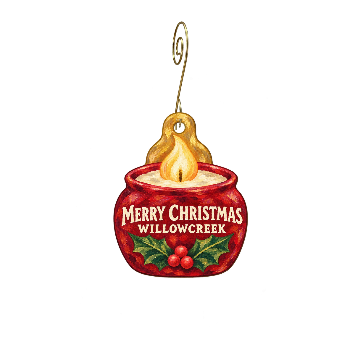 WillowCreek Gifts — Christmas custom wood ornament OC2930, photographic gold spiral hook