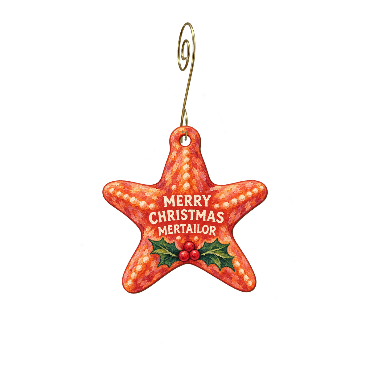 Mertailor — Christmas custom wood ornament OC2933, photographic gold spiral hook