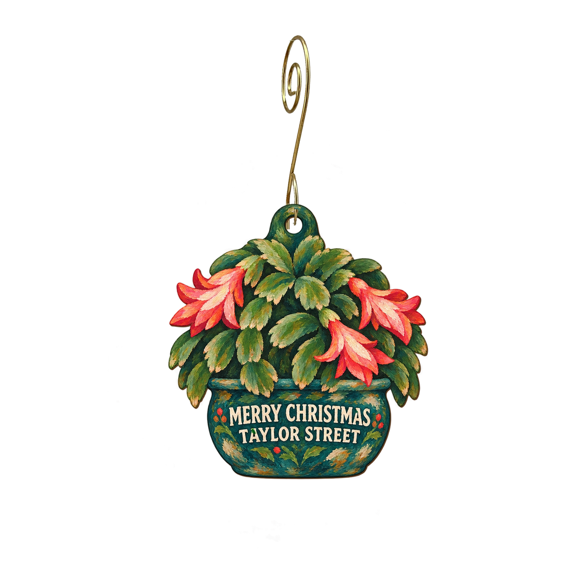 Taylor Street Plant Shop — Christmas custom wood ornament OC2936, photographic gold spiral hook
