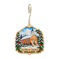Old Rock Church mountain-free ornament design 2, OC2948, gold hanging hook