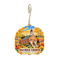Old Rock Church mountain-free ornament design 8, OC2954, gold hanging hook