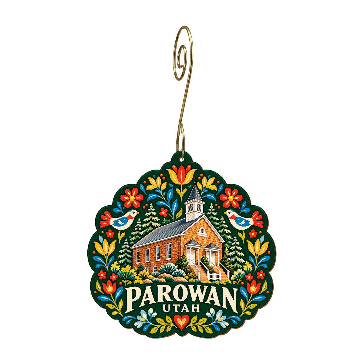 Old Rock Church mountain-free ornament design 10, OC2956, gold hanging hook