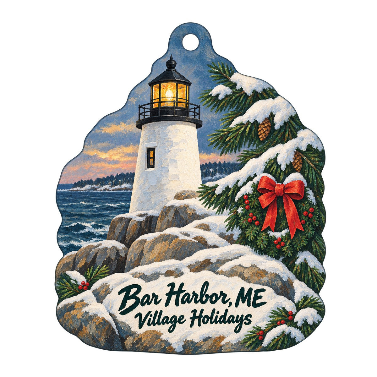 The Acadia Corporation / The Acadia Shops Christmas custom wood ornament OC303 on white