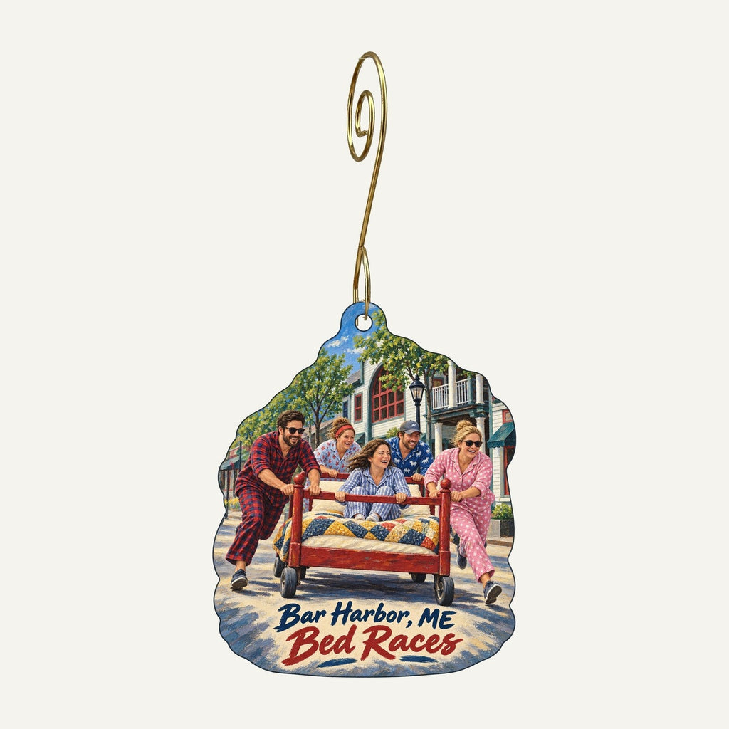 The Acadia Corporation / The Acadia Shops Town Icon custom wood ornament OC304 hanging on hook
