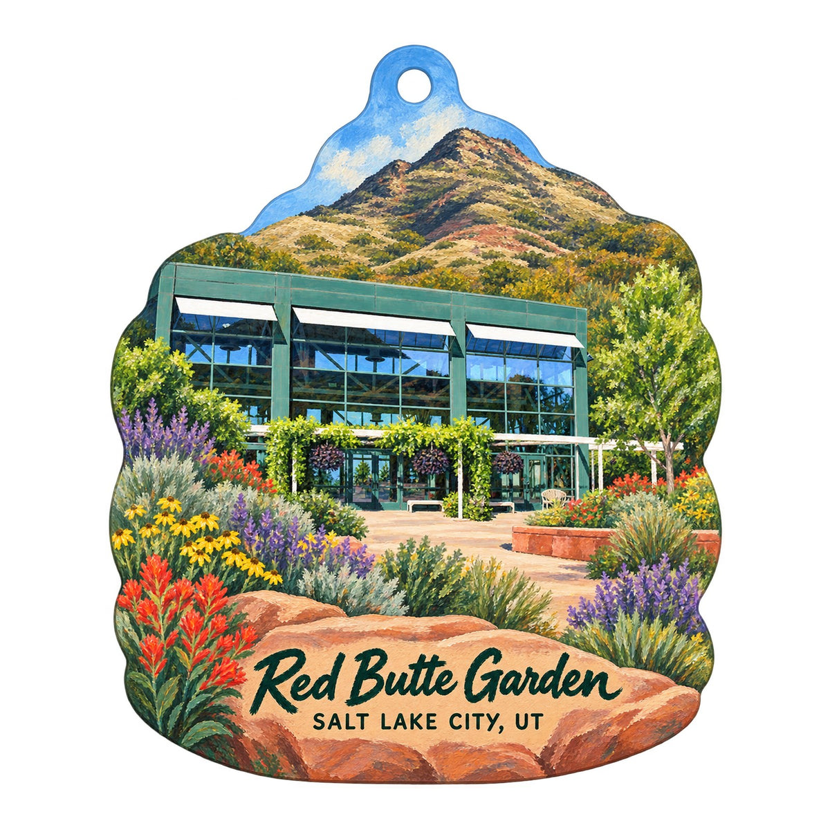 Red Butte Garden and Arboretum - Gift Shop Logo custom wood ornament OC305 on white