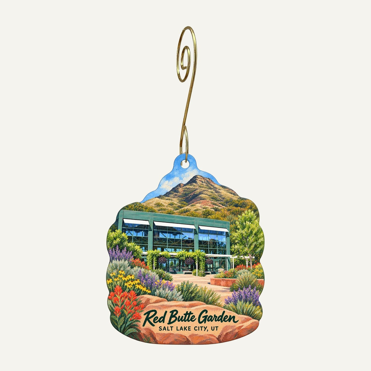 Red Butte Garden and Arboretum - Gift Shop Logo custom wood ornament OC305 hanging on hook