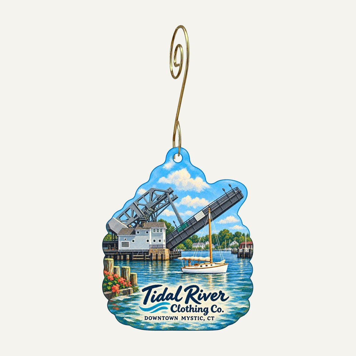 Tidal River Clothing Co. Logo custom wood ornament OC308 hanging on hook