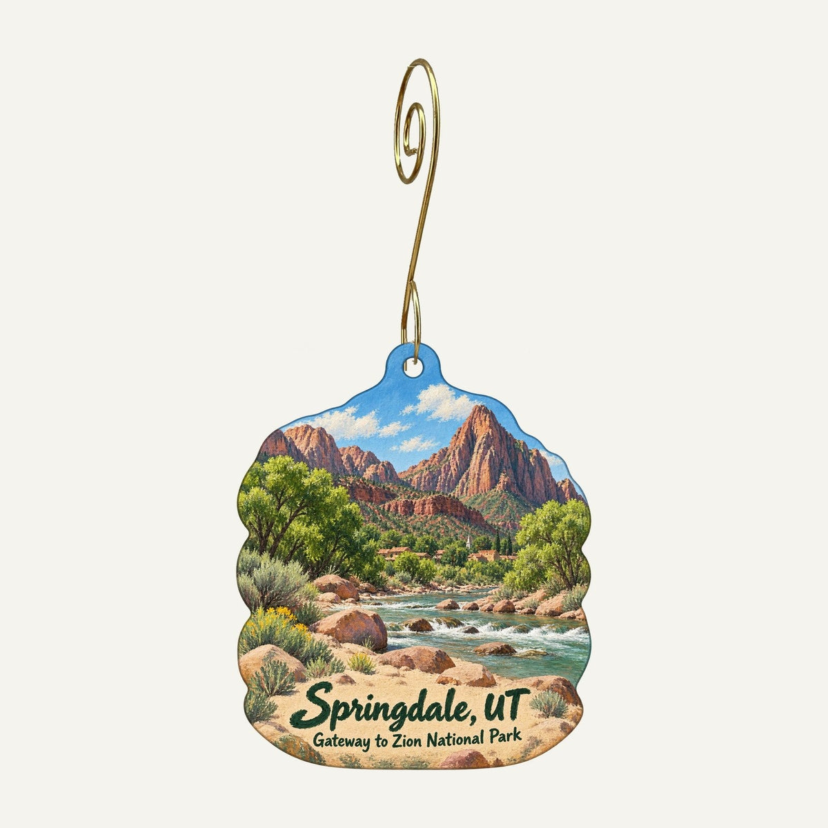 Bumbleberry Gift Shop and Bakery Town Icon custom wood ornament OC313 hanging on hook