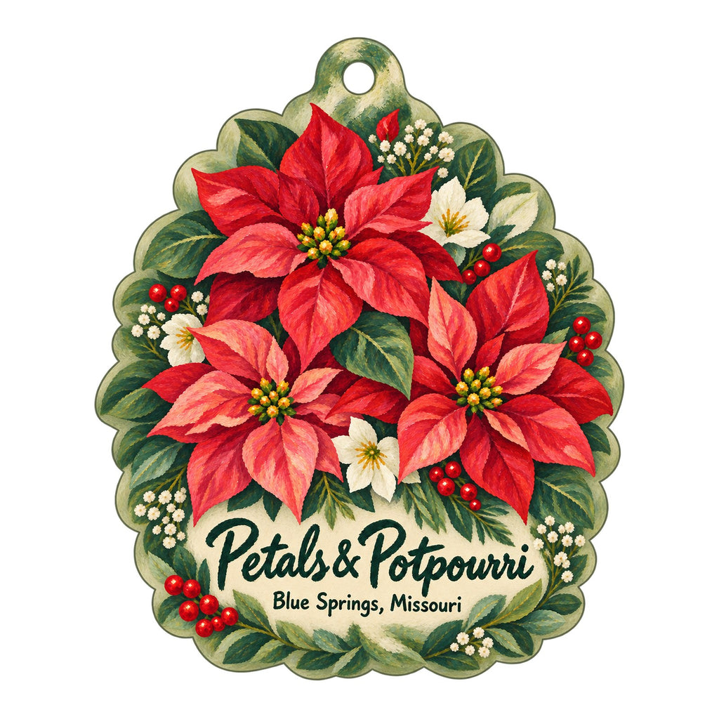 Petals & Potpourri Logo custom wood ornament OC314 on white