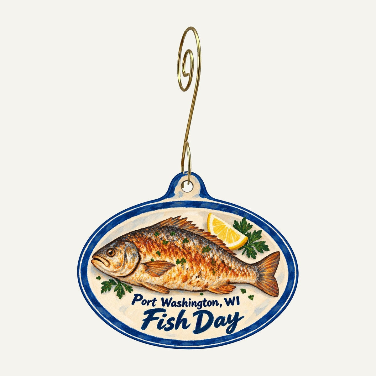 Lakeside Music & Naturals Town Icon custom wood ornament OC319 hanging on hook