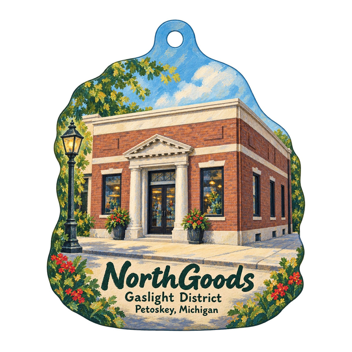NorthGoods Logo custom wood ornament OC320 on white