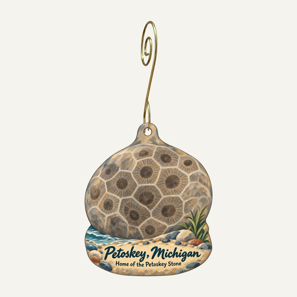 NorthGoods Town Icon custom wood ornament OC322 hanging on hook
