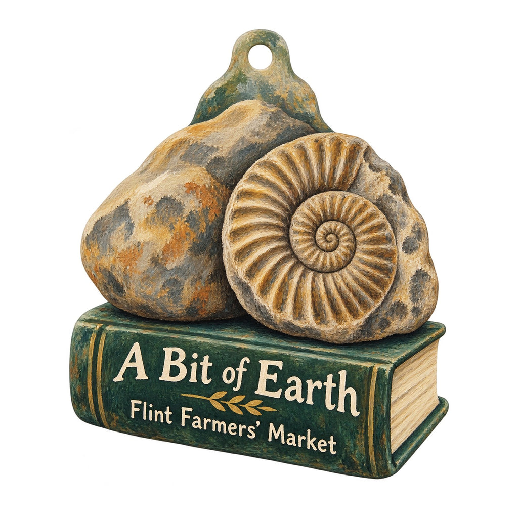 A Bit of Earth Logo custom wood ornament OC323 on white