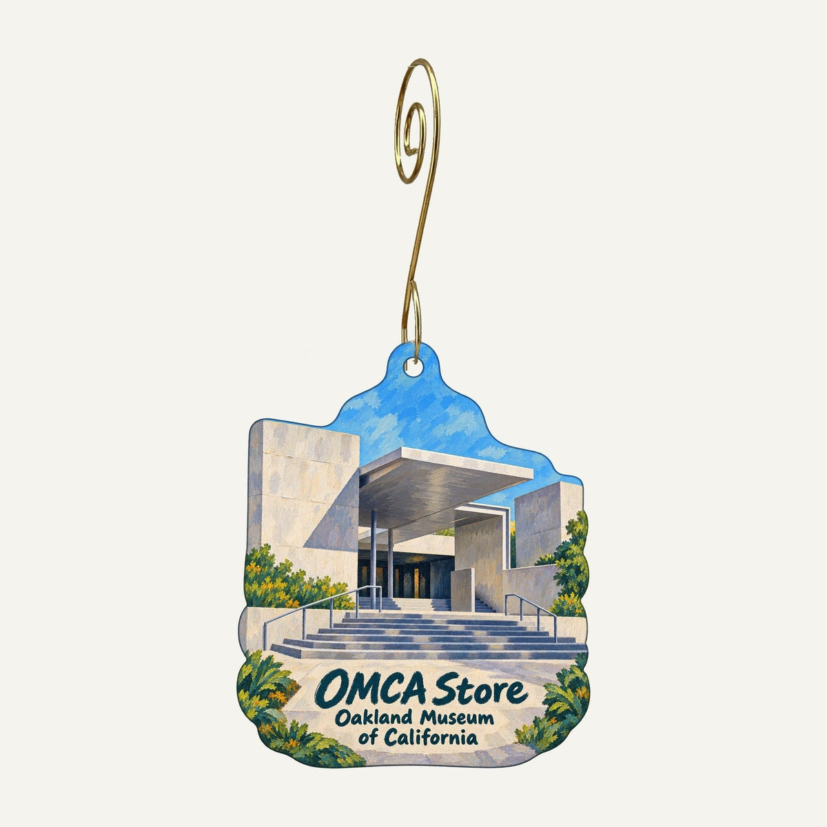 OMCA Store Logo custom wood ornament OC326 hanging on hook