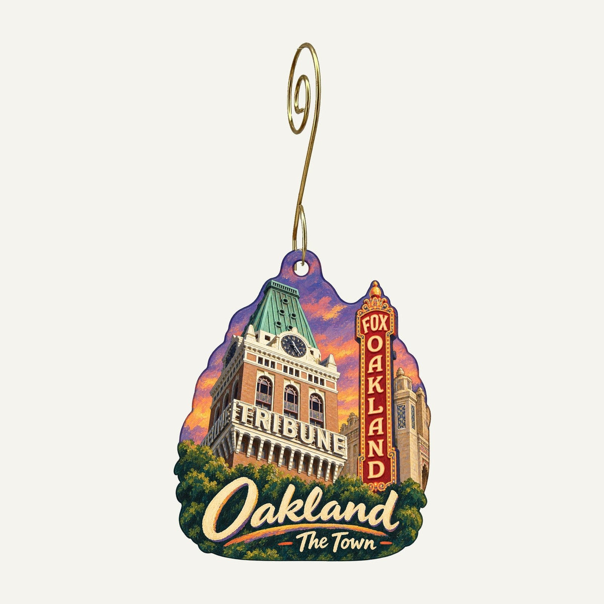OMCA Store Town Icon custom wood ornament OC328 hanging on hook