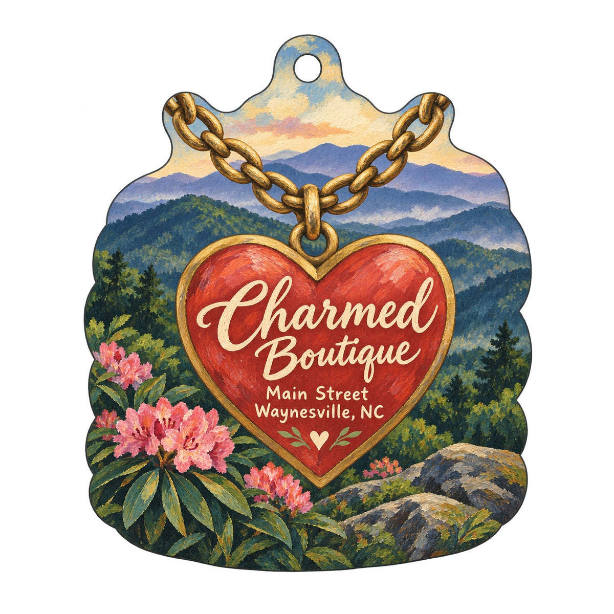 Charmed Boutique Logo custom wood ornament OC329 on white