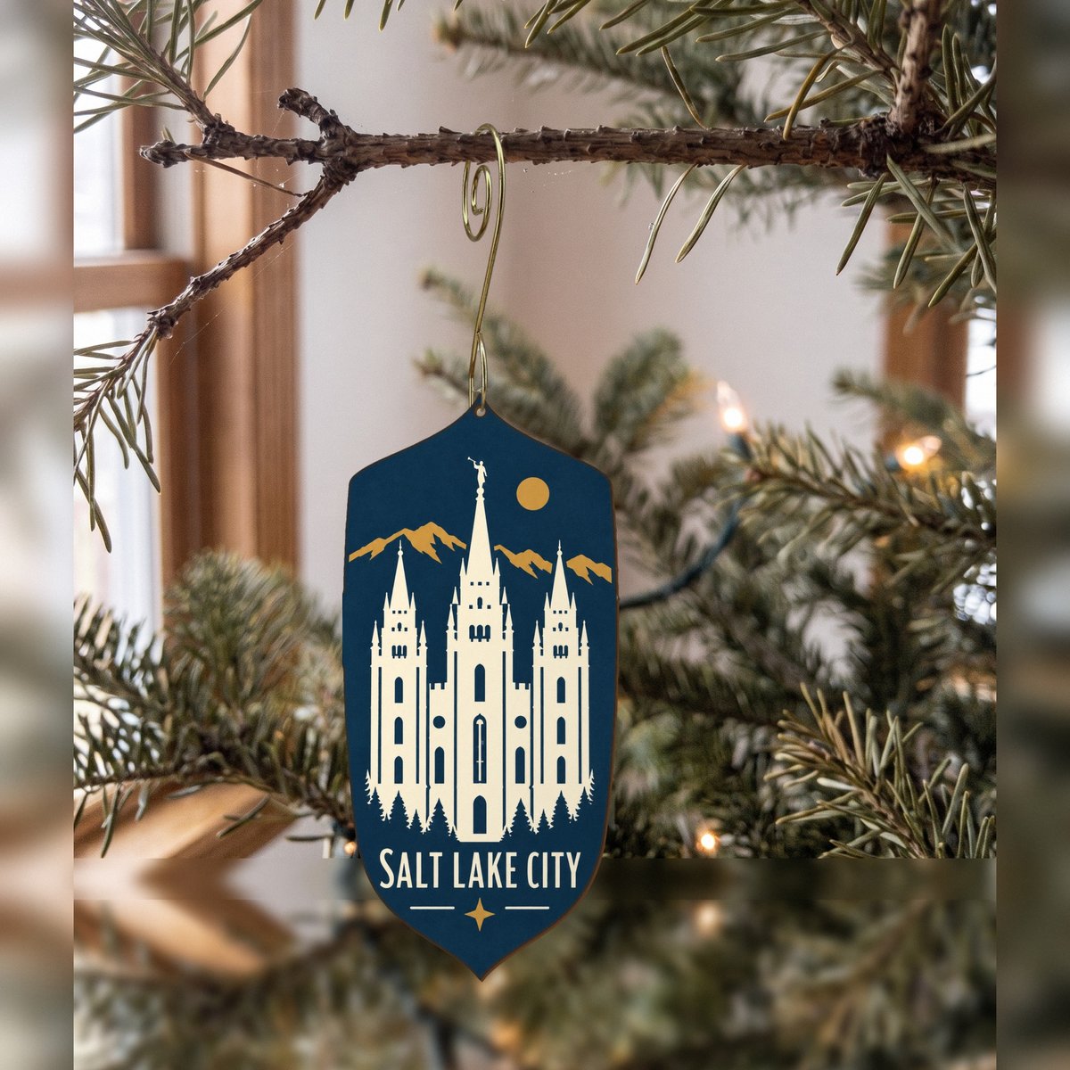 UT Salt Lake City Negative-Space Silhouette Custom Wood Ornament (OC32)
