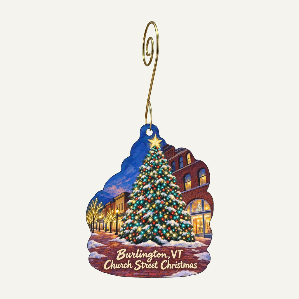 Zinnia Burlington Christmas custom wood ornament OC333 hanging on hook
