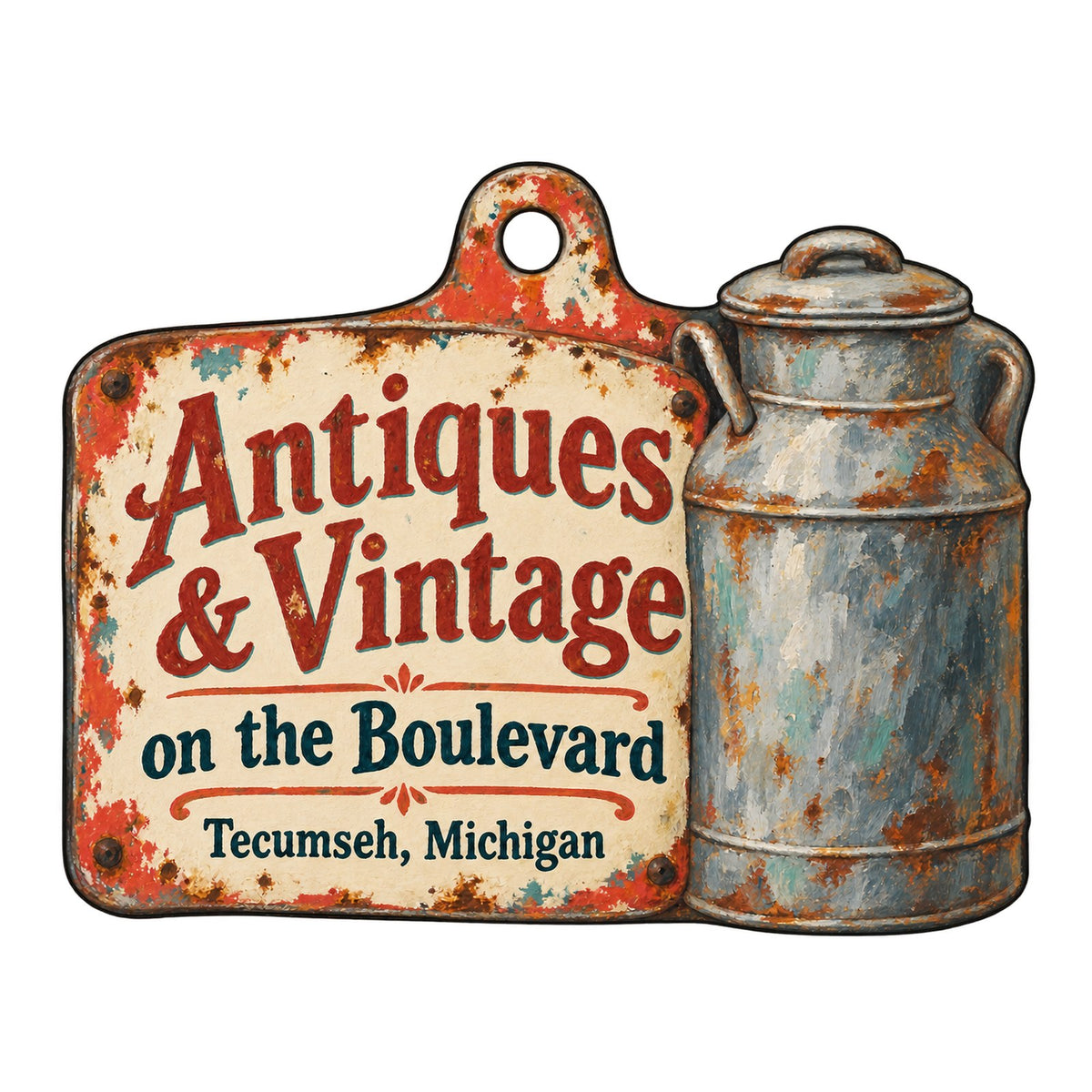 Antiques & Vintage on the Boulevard Logo custom wood ornament OC335 on white