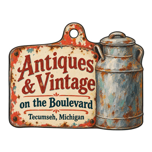 Antiques & Vintage on the Boulevard Logo custom wood ornament OC335 on white