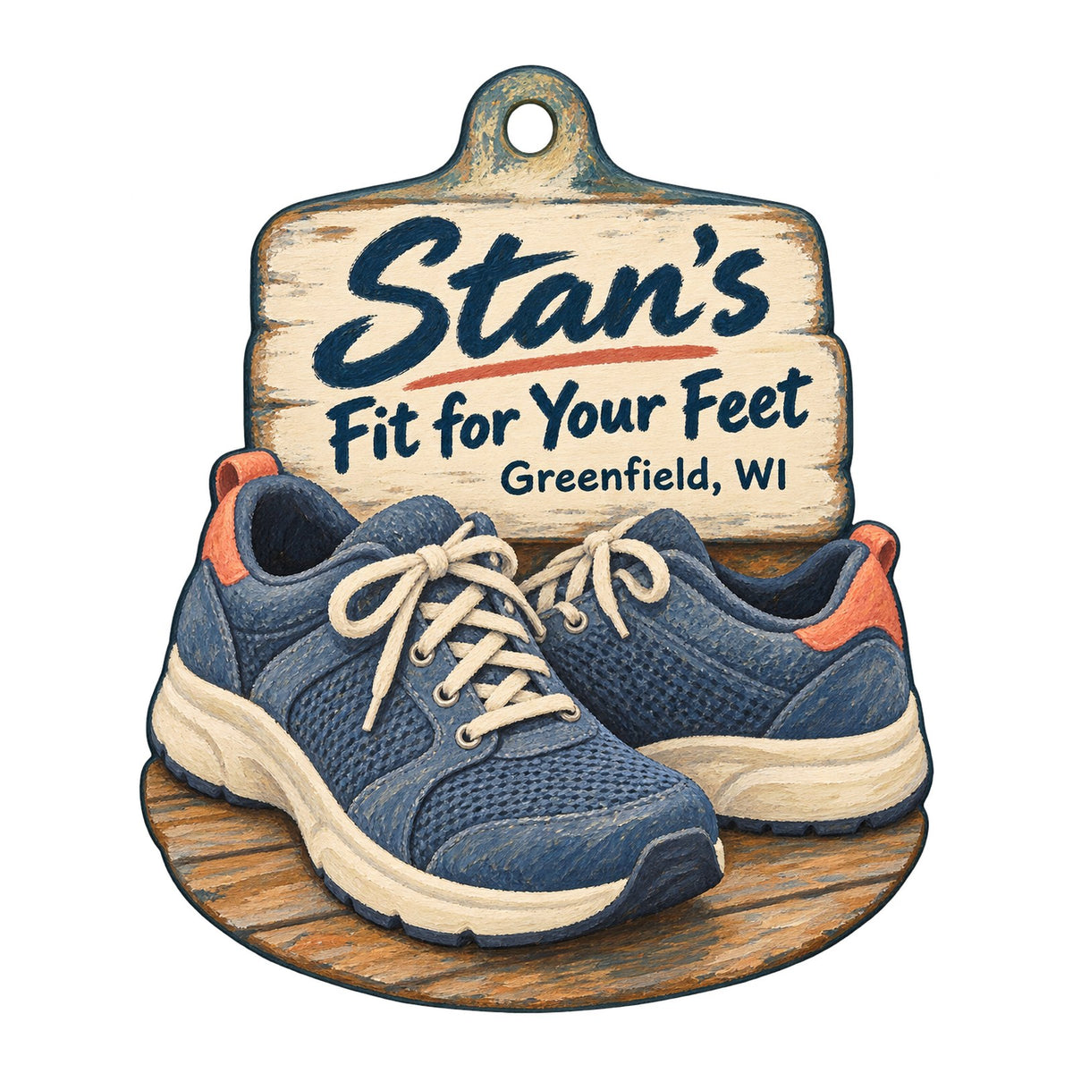Stan's Fit for Your Feet Logo custom wood ornament OC338 on white
