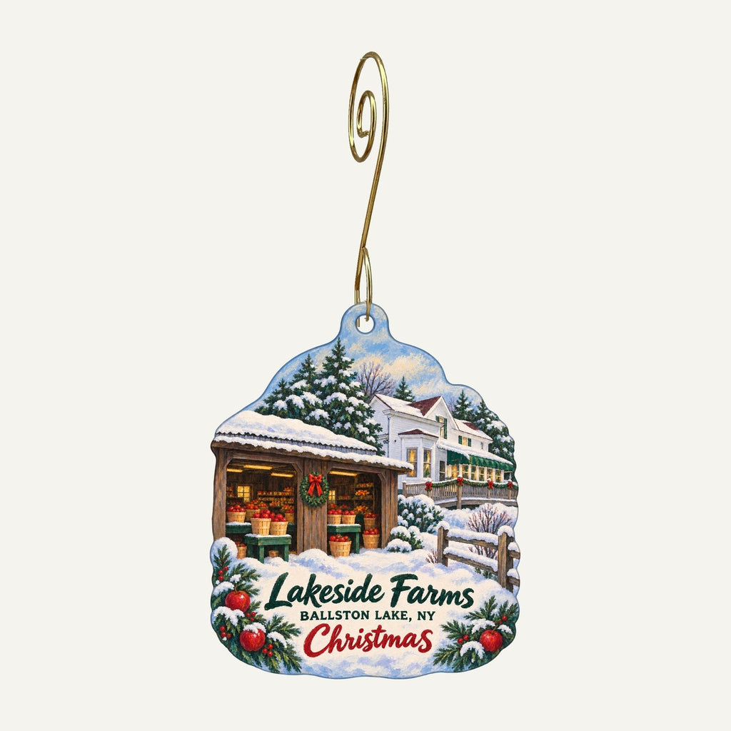 Ye Olde Farmhouse Gift Shoppe at Lakeside Farms Christmas custom wood ornament OC342 hanging on hook