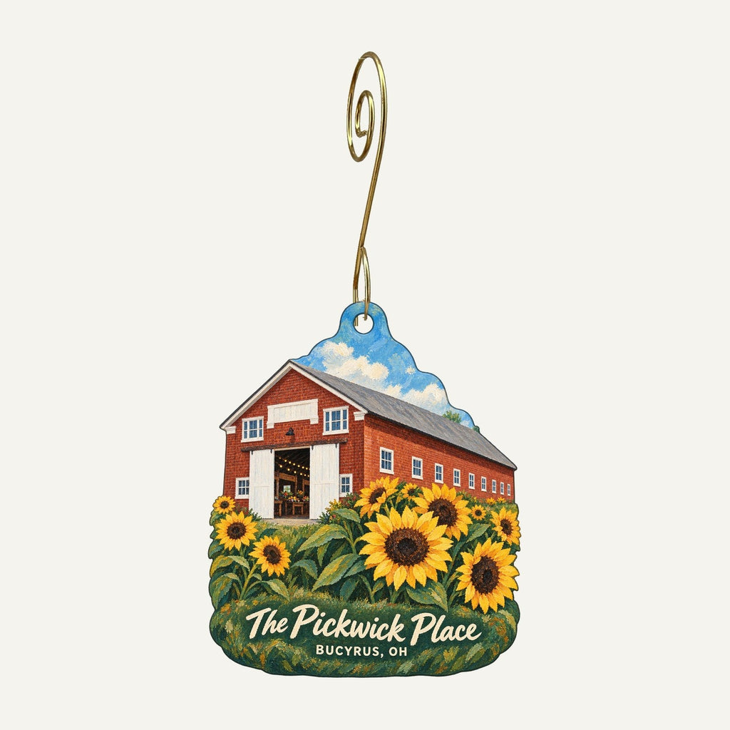 The Pickwick Place Logo custom wood ornament OC344 hanging on hook