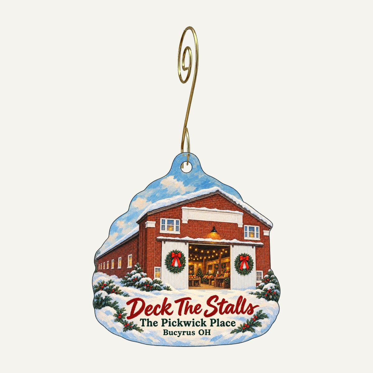 The Pickwick Place Christmas custom wood ornament OC345 hanging on hook