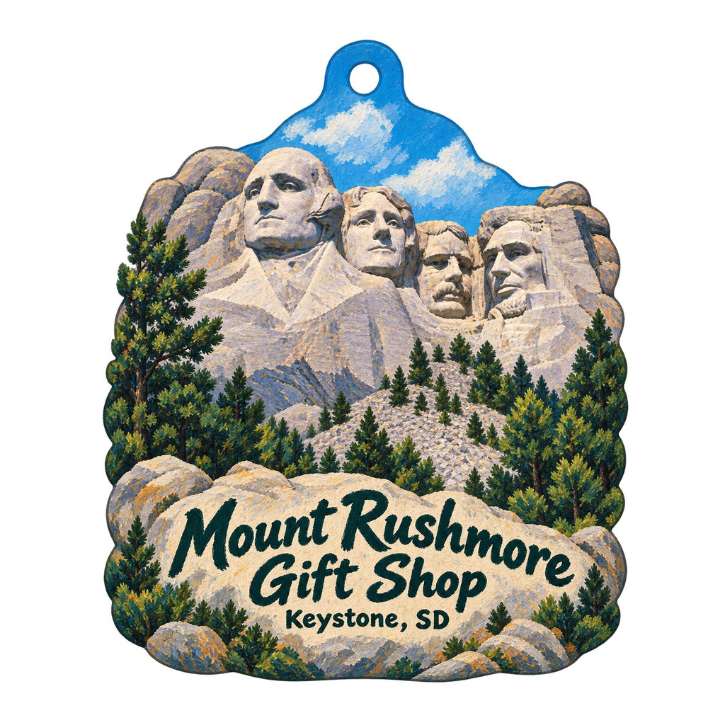 Mount Rushmore Gift Shop Logo custom wood ornament OC347 on white