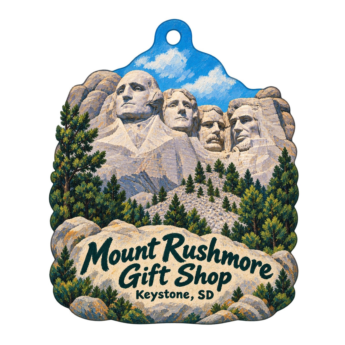 Mount Rushmore Gift Shop Logo custom wood ornament OC347 on white
