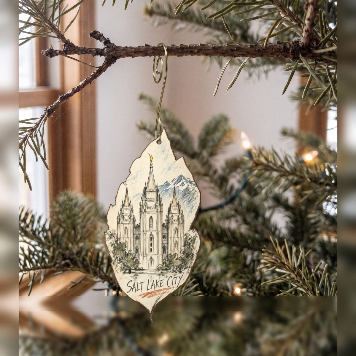 UT Salt Lake City Loose Contour Sketch Custom Wood Ornament (OC34)