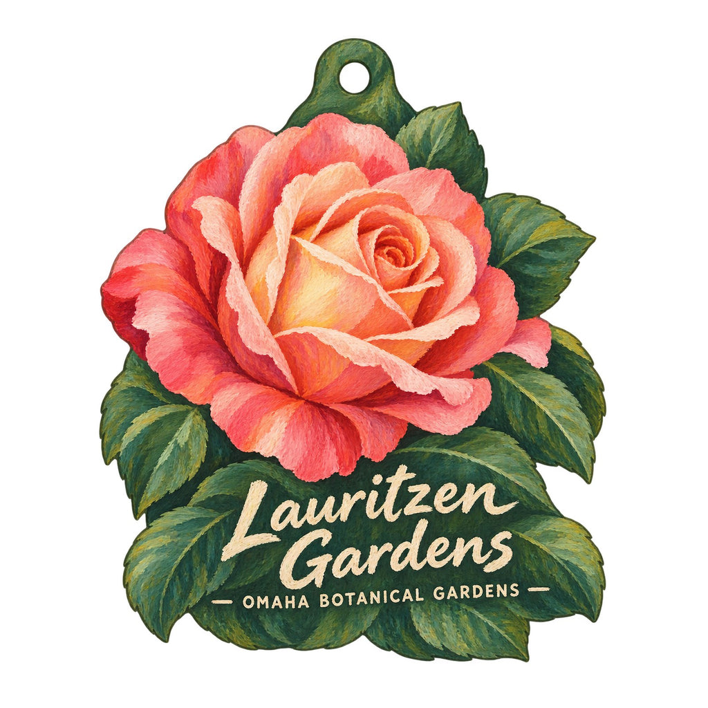 Lauritzen Gardens Logo custom wood ornament OC350 on white