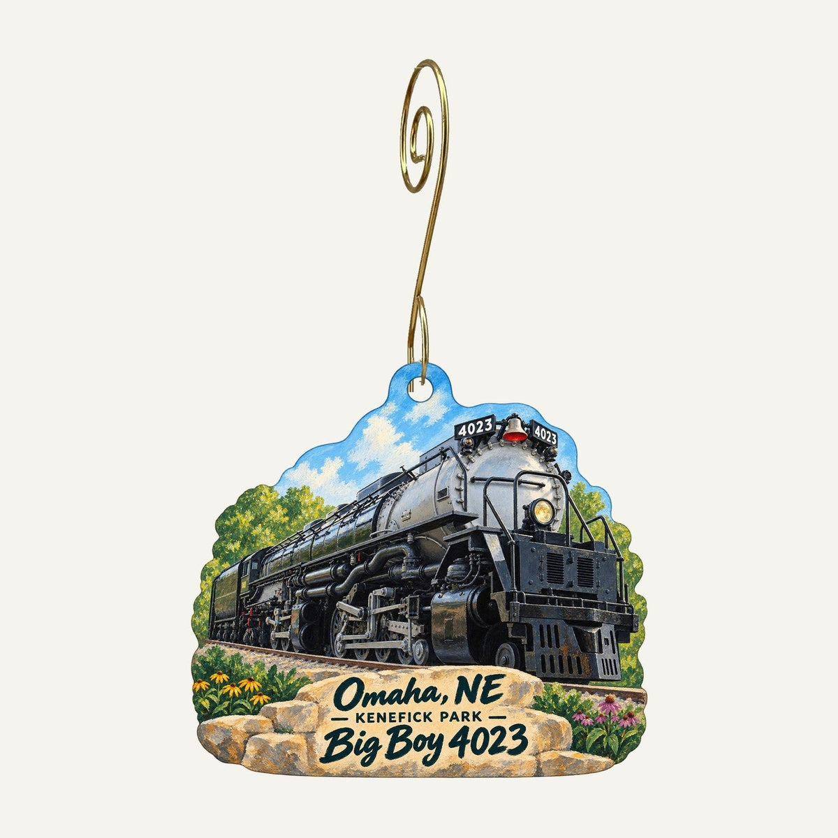 Lauritzen Gardens Town Icon custom wood ornament OC352 hanging on hook