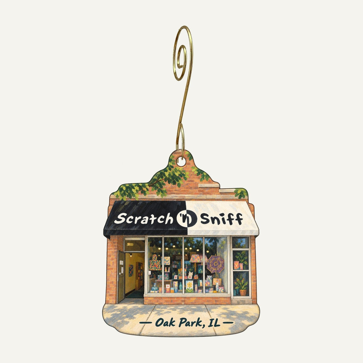Scratch N Sniff Logo custom wood ornament OC353 hanging on hook