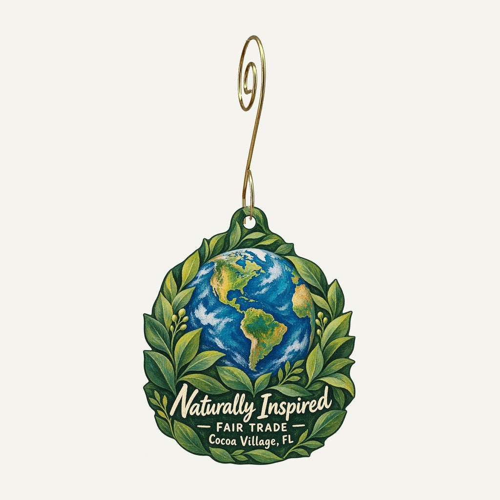 Naturally Inspired Orlando Logo custom wood ornament OC359 hanging on hook