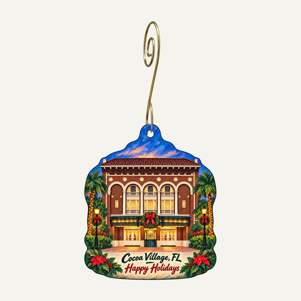Naturally Inspired Orlando Christmas custom wood ornament OC360 hanging on hook
