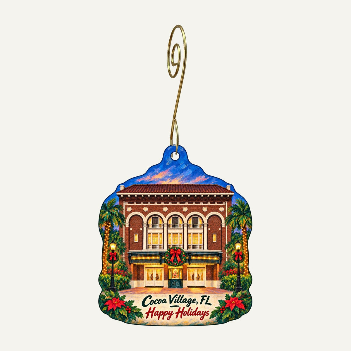 Naturally Inspired Orlando Christmas custom wood ornament OC360 hanging on hook