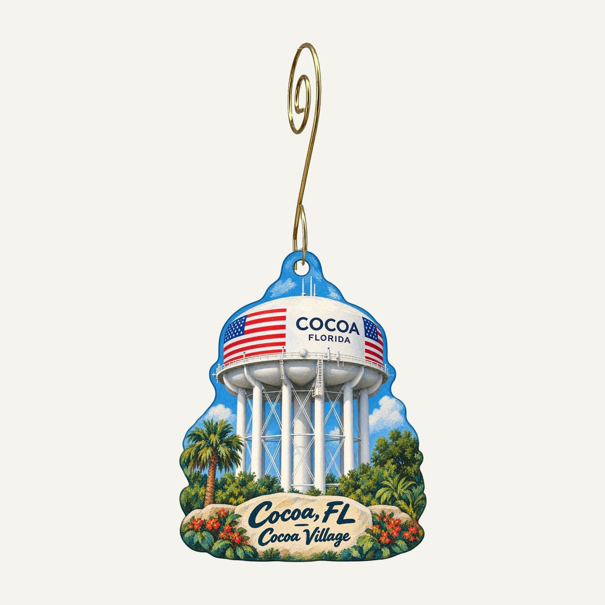 Naturally Inspired Orlando Town Icon custom wood ornament OC361 hanging on hook