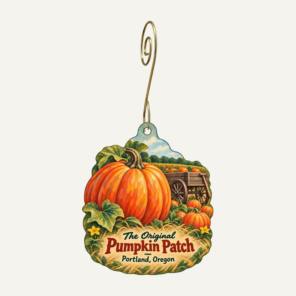 The Original Pumpkin Patch Logo custom wood ornament OC362 hanging on hook
