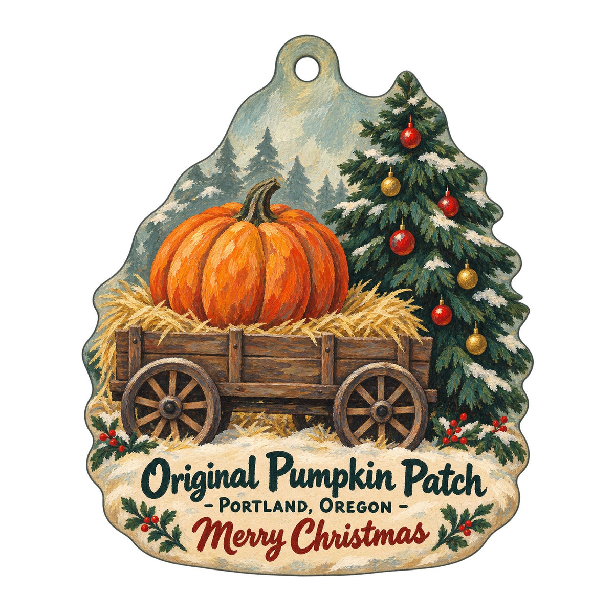 The Original Pumpkin Patch Christmas custom wood ornament OC363 on white