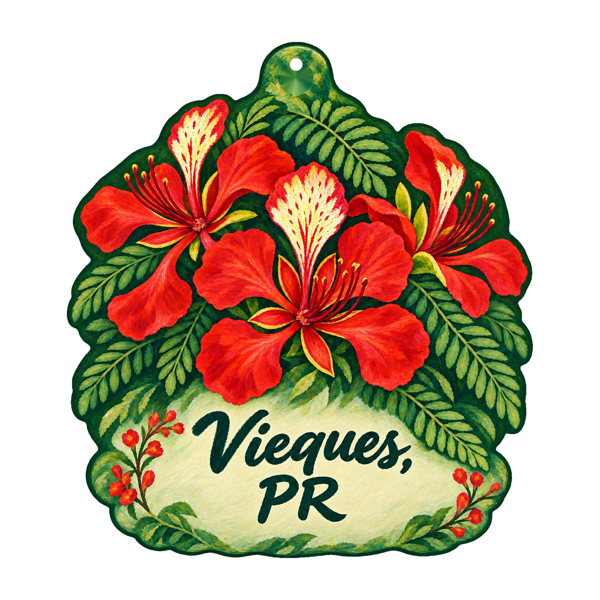 OC365 floral ornament with only Vieques, PR