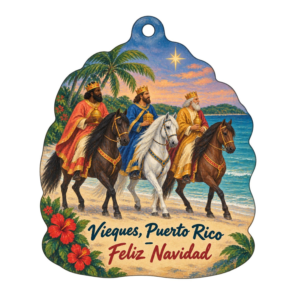 Vieques Flowers and Gifts Christmas custom wood ornament OC366 on white