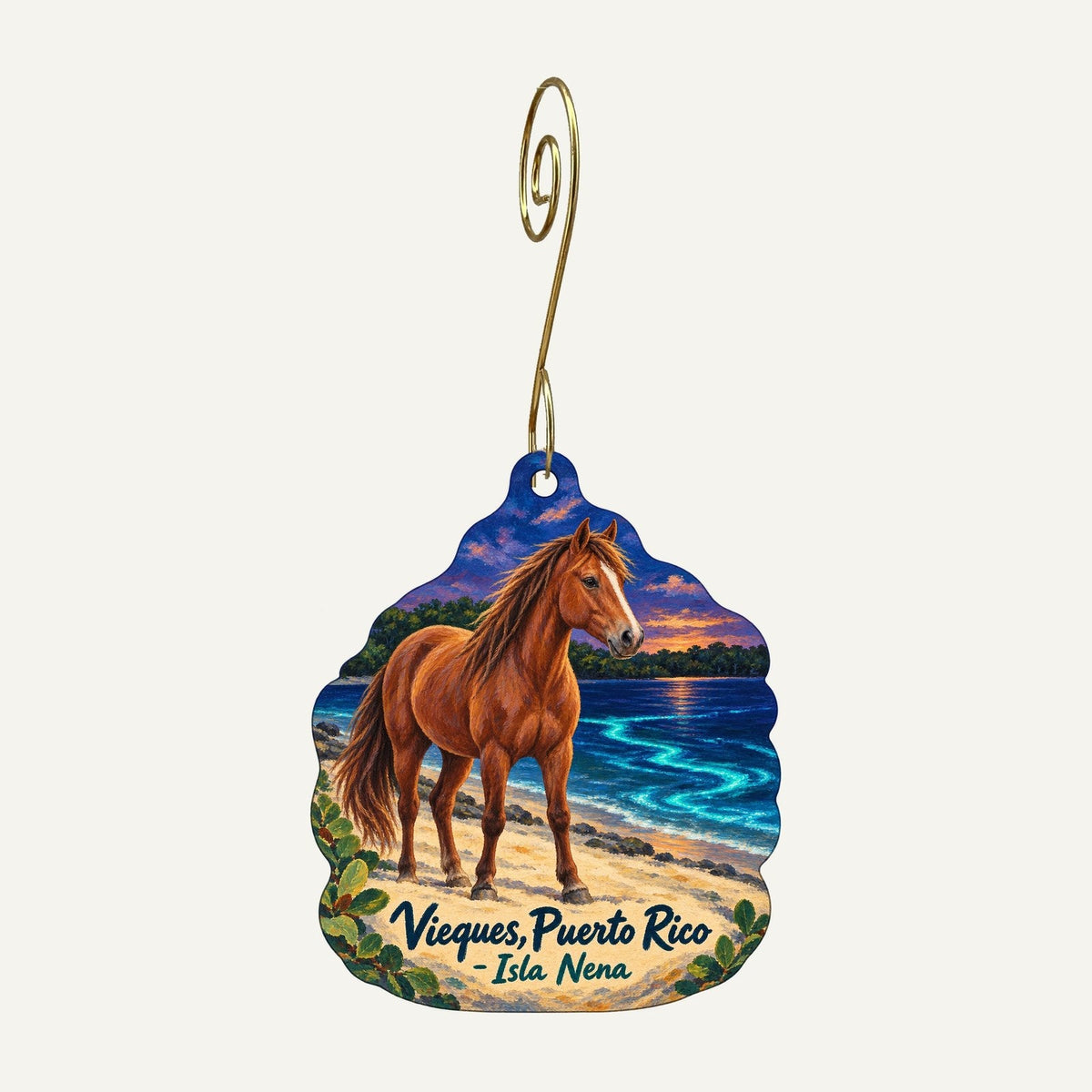 Vieques Flowers and Gifts Town Icon custom wood ornament OC367 hanging on hook