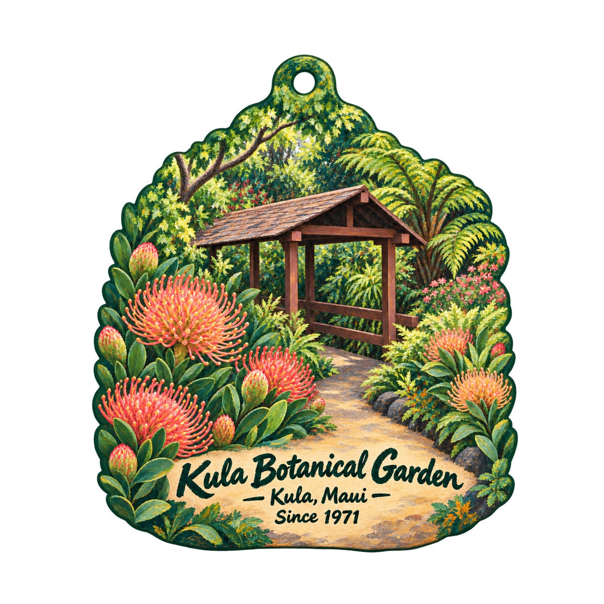 Kula Botanical Garden Logo custom wood ornament OC368 on white