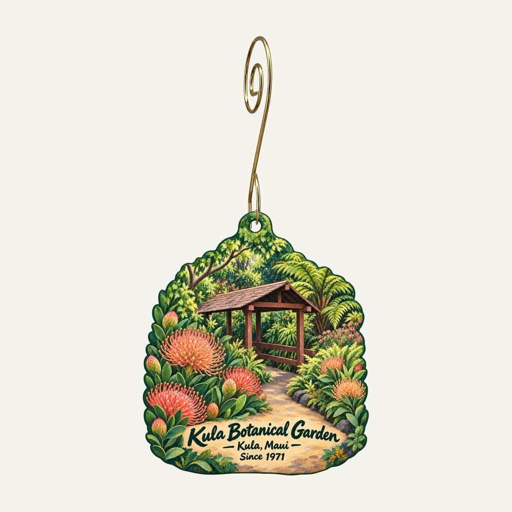 Kula Botanical Garden Logo custom wood ornament OC368 hanging on hook