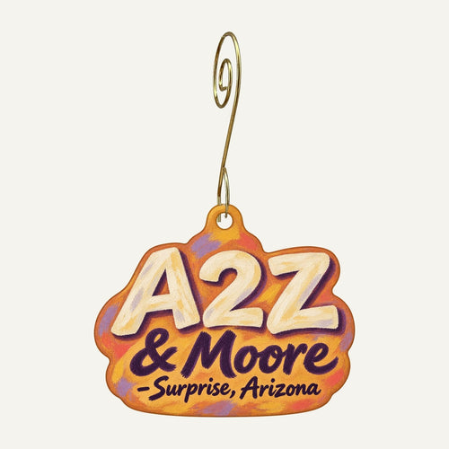 A2Z & Moore Logo custom wood ornament OC371 hanging on hook