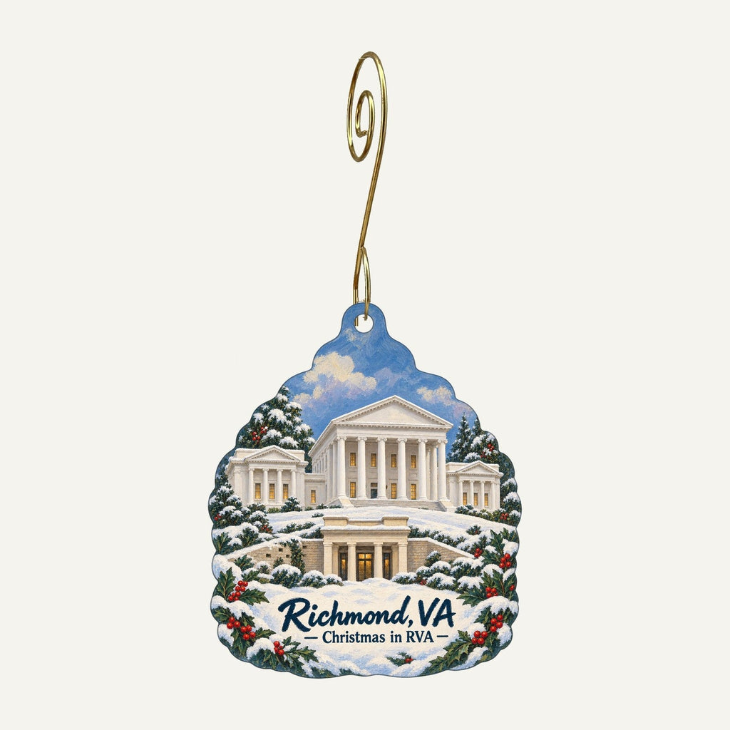 Science Museum of Virginia Christmas custom wood ornament OC375 hanging on hook