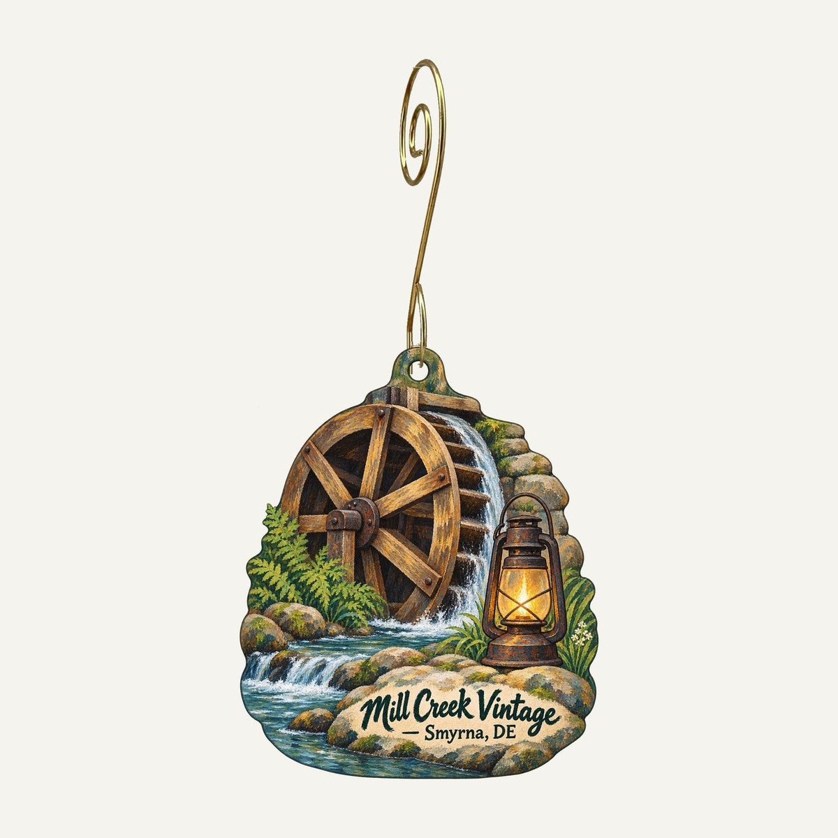 Mill Creek Vintage Logo custom wood ornament OC377 hanging on hook