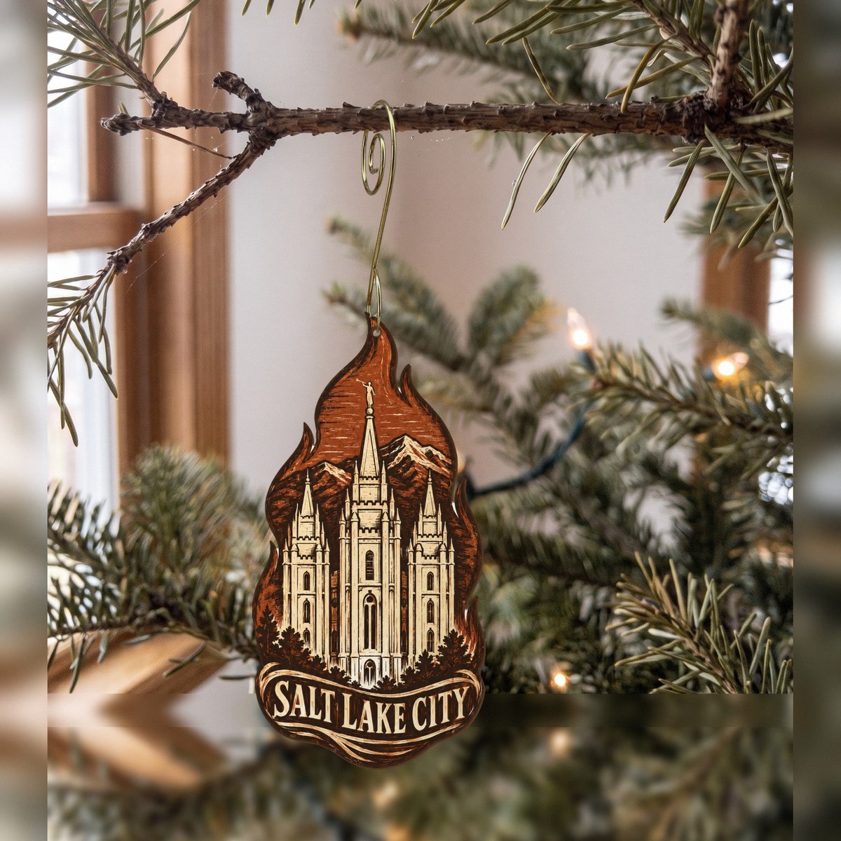 UT Salt Lake City Woodcut Custom Wood Ornament (OC37)